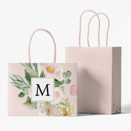 Moderne Aquarellfarben Rosa Blume Mit Monogramm Große Geschenktüte