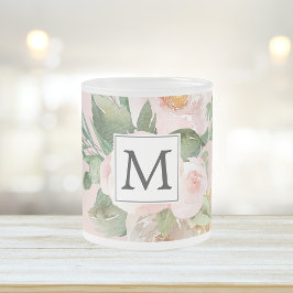 Moderne Aquarellfarben Rosa Blume Mit Monogramm Mattglastasse