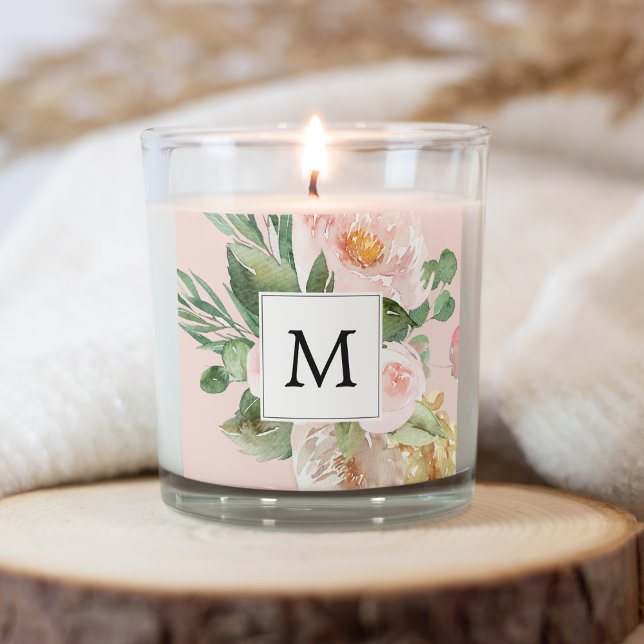 Moderne Aquarellfarben Rosa Blume Mit Monogramm Quadratischer Aufkleber (Von Creator hochgeladen)