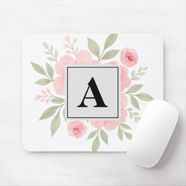 Moderne Aquarellfarben Rosa Blume Personalisiert Mousepad (Mit Mouse)