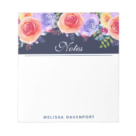 Moderne Aquarellfarben Rose Blumenstrauß Notizblock