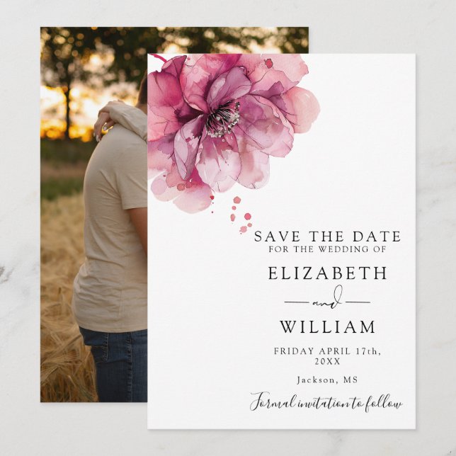 Moderne Aquarellfarben Rose Blumenzwiebeln Foto Ho Save The Date (Vorne/Hinten)