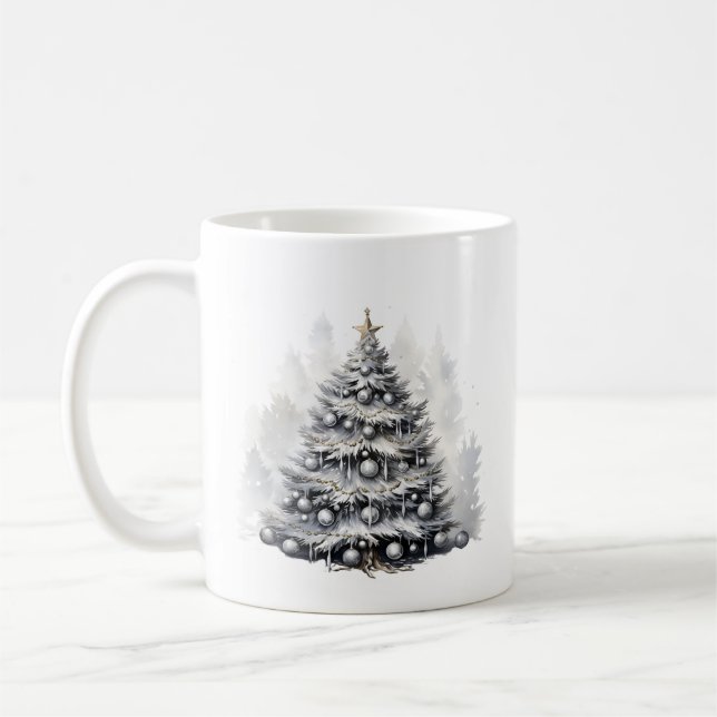 Moderne Aquarellfarben Schwarz & Weiß Weihnachtsba Kaffeetasse (Links)