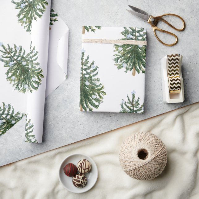 Moderne Aquarellfarben Weihnachten Winter Pine Gre Geschenkpapier (Kunsthandwerk)