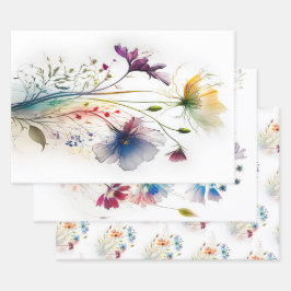 Moderne Aquarellfarben-Wildblumen Geschenkpapier Set
