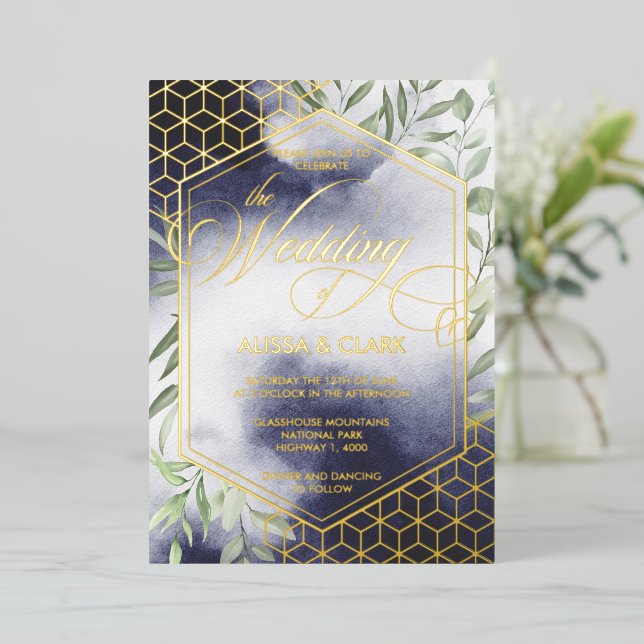 Moderne Aquarellfolien mit feinem geometrischem Ra Folieneinladung (Stehend vorne)