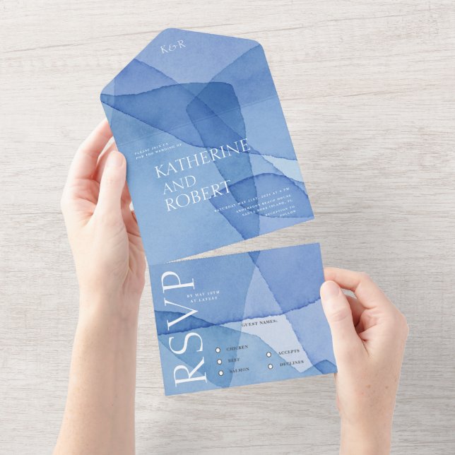 Moderne Aquarellformen Hochzeit All In One Einladung (Abreißen)