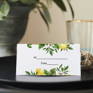 Moderne Aquarellgelbe Zitronen und Leaf Platzkarte