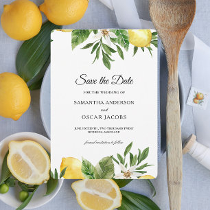 Moderne Aquarellgelbe Zitronen und Leaf Save The Date