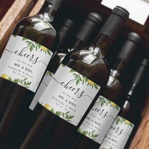 Moderne Aquarellgelbe Zitronen und Leaf Weinetikett