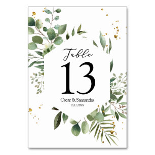 Moderne Aquarellgrün Eukalyptus Grünrahmen Tischnummer