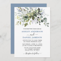 Moderne Aquarellgrüne Dusty Blue Wedding