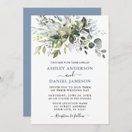 Moderne Aquarellgrüne Dusty Blue Wedding Einladung