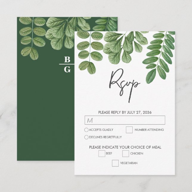 Moderne Aquarellgrüne Smaragdgrüne Hochzeit RSVP Karte (Vorne/Hinten)