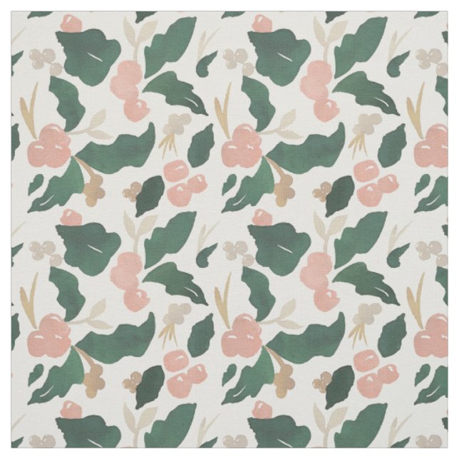 Moderne Aquarellholz-Blätter und Beeren Stoff (Muster)