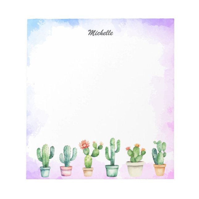 Moderne Aquarellkaktus Cacti Wüste Sukkulent Notizblock (Vorderseite)