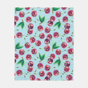 Moderne Aquarellkirschen: Juicy Berry Pattern Fleecedecke