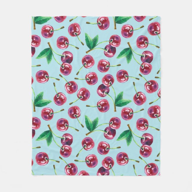 Moderne Aquarellkirschen: Juicy Berry Pattern Fleecedecke (Vorderseite)