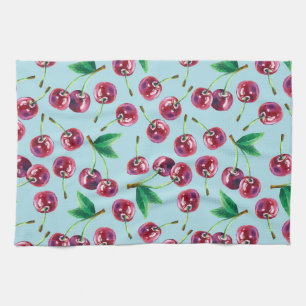 Moderne Aquarellkirschen: Juicy Berry Pattern Geschirrtuch