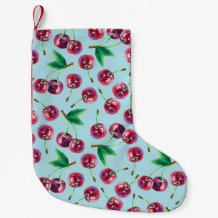 Moderne Aquarellkirschen: Juicy Berry Pattern Kleiner Weihnachtsstrumpf