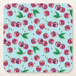 Moderne Aquarellkirschen: Juicy Berry Pattern Rechteckiger Pappuntersetzer