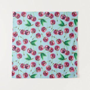Moderne Aquarellkirschen: Juicy Berry Pattern Wandteppich