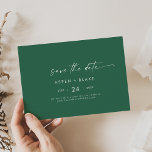 Moderne Aquarellkoordination | Horizontal grün Save The Date<br><div class="desc">Diese moderne Aquarellkoordinate grüne, horizontale Save the Date Karte eignet sich perfekt für eine stilvolle zeitgenössische Hochzeit. Das schlichte smaragdgrün-weiße Design zeichnet sich durch eine einzigartige industrielle Schrift mit modernem boho Stil aus. Anpassbar in jeder Farbe. Behalt das Design minimal und elegant, wie es ist, oder personalisiere es durch Hinzufügen...</div>