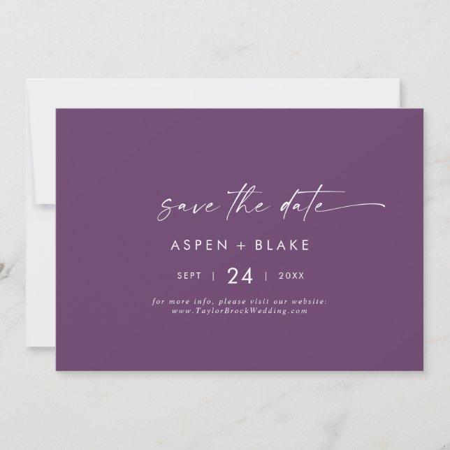 Moderne Aquarellkoordination | Lila horizontal Save The Date (Vorderseite)