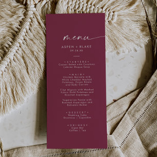 Moderne Aquarellkoordination   Rotes Hochzeitmenü Menükarte