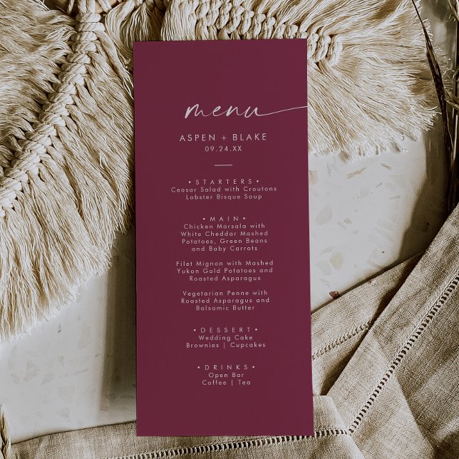 Moderne Aquarellkoordination | Rotes Hochzeitmenü Menükarte (Von Creator hochgeladen)