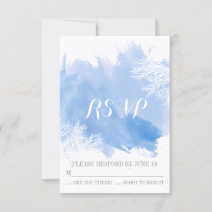 Moderne Aquarellkorallenriff Blaue Hochzeit RSVP
