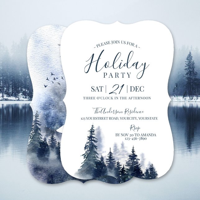 Moderne Aquarellkunst Blau-Weiß Weihnachten Einladung (Modern watercolor art blue and white Christmas Invitation)