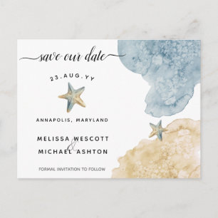 Moderne Aquarellküste Starfish Küste Rettete unser Ankündigungspostkarte