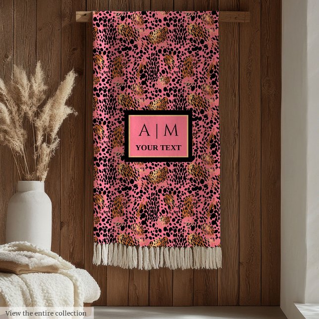 Moderne Aquarellleoparde magenta wurf Fleecedecke (Chic pink and black watercolor leopard skin throw wrap)