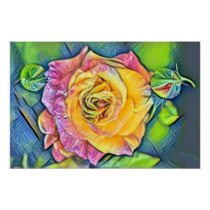 Moderne Aquarellmalerei in rosa orangefarbener Ros Poster