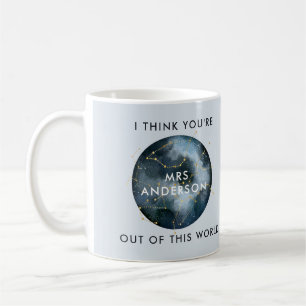 Moderne Aquarellmond-Sternenhimmellehrerin Kaffeetasse