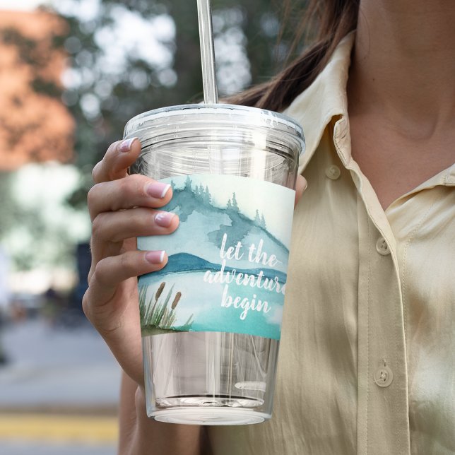 Moderne Aquarellnatur Das Abenteuer beginnt Acryltrinkbecher (Von Creator hochgeladen)