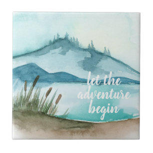 Moderne Aquarellnatur Das Abenteuer beginnt Fliese