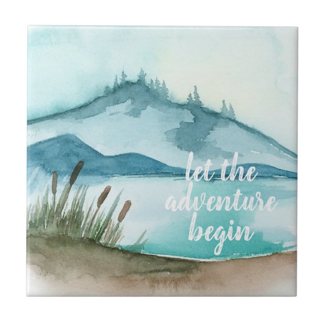 Moderne Aquarellnatur Das Abenteuer beginnt Fliese (Vorderseite)