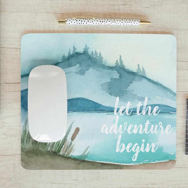 Moderne Aquarellnatur Das Abenteuer beginnt Mousepad (Von Creator hochgeladen)