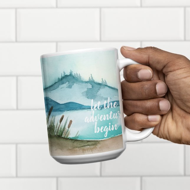 Moderne Aquarellnatur Das Abenteuer beginnt Zweifarbige Tasse (Von Creator hochgeladen)