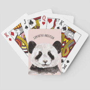 Moderne Aquarellpanda mit Namen und Pastellrosa Spielkarten