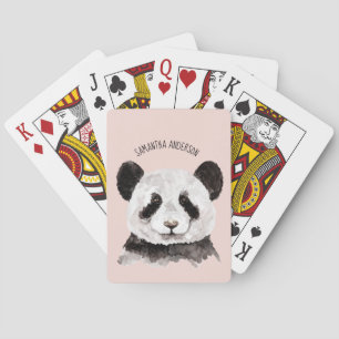 Moderne Aquarellpanda mit Namen und Pastellrosa Spielkarten