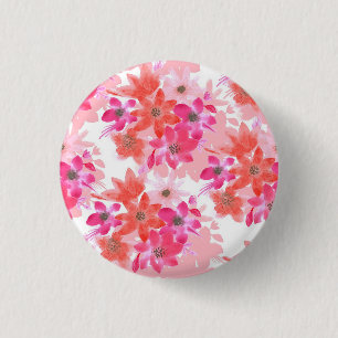 Moderne Aquarellpinken-Blume Button