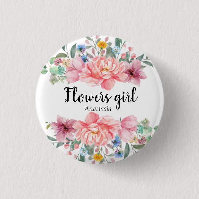 Moderne Aquarellpinken-Blume Button (Vorderseite)