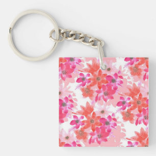 Moderne Aquarellpinken-Blume Schlüsselanhänger