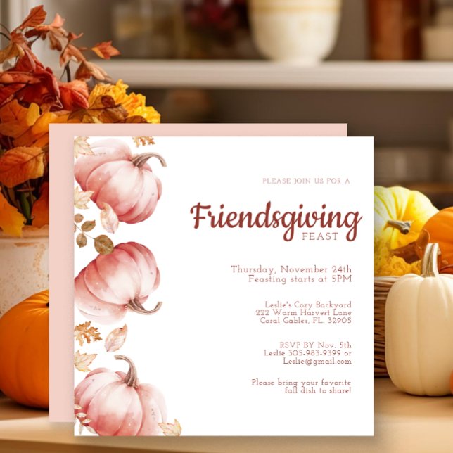 Moderne AquarellpumpenFreundlichkeitEinladung Save The Date (Friendsgiving Pumpkin Invitation)