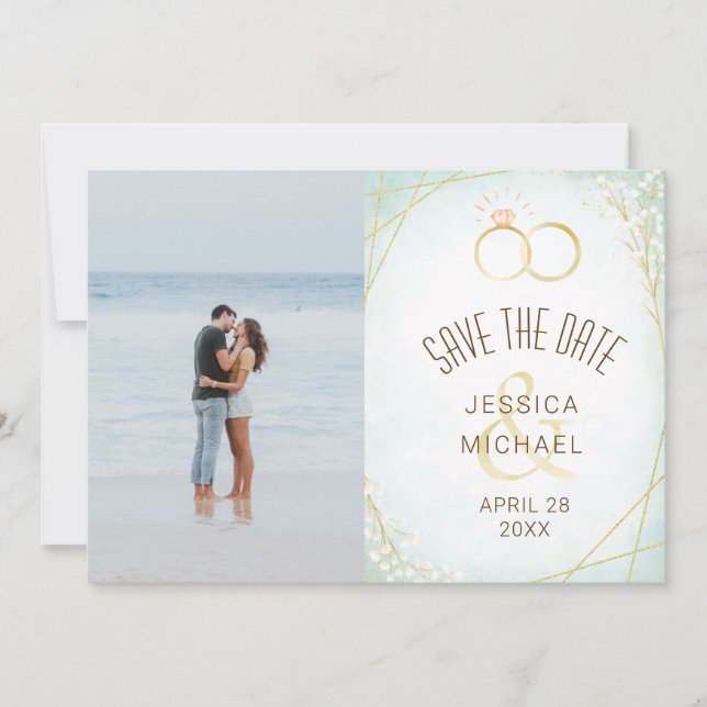 Moderne Aquarellrisse Twigs Aquamarines geometrisc Save The Date (Vorderseite)