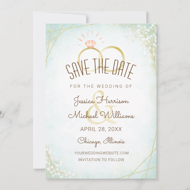 Moderne Aquarellrisse Twigs Bloom Aquamarin Geomet Save The Date (Vorderseite)