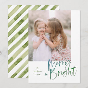 Moderne Aquarellschrift Merry and Bright Holiday Feiertagskarte